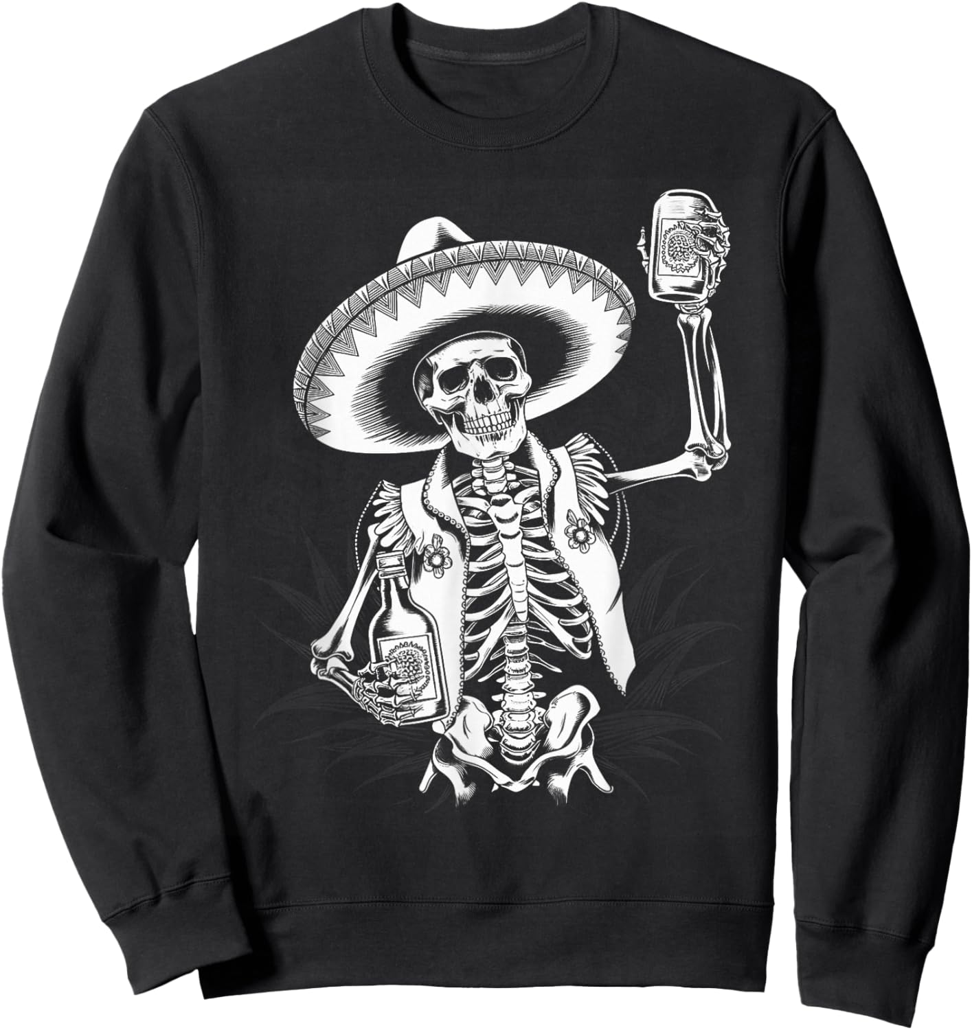 Mexico Vintage Skeleton Tequila Dia De Los Muertos Mexican Sweatshirt - Sweatshirt | Black