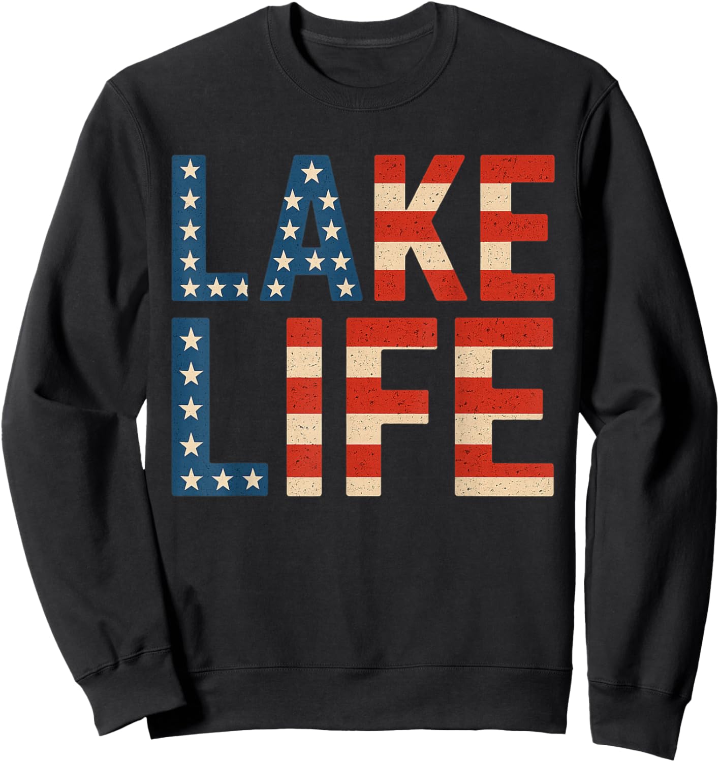 Vintage Lake Life 4th of July Patriotic Sweatshirt - Sweatshirt | Black