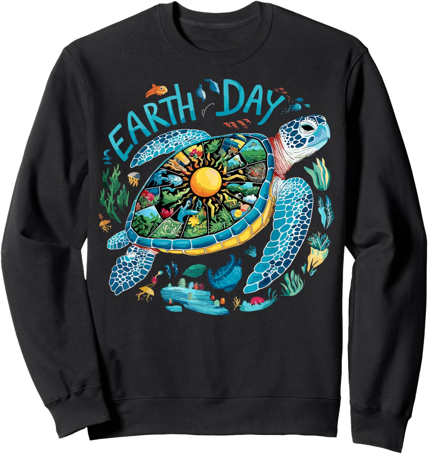 Earth Day Shirt Sea Turtle Save The Planet Women Men Natural Sweatshirt - Sweatshirt | Black
