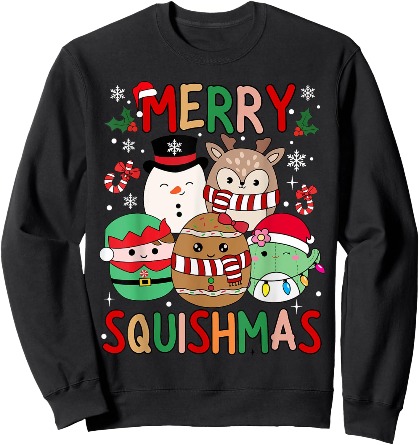 Squish Squad Merry Christmas Great Gifts Cute for Kids Woman Sweatshirt - Sweatshirt | Black