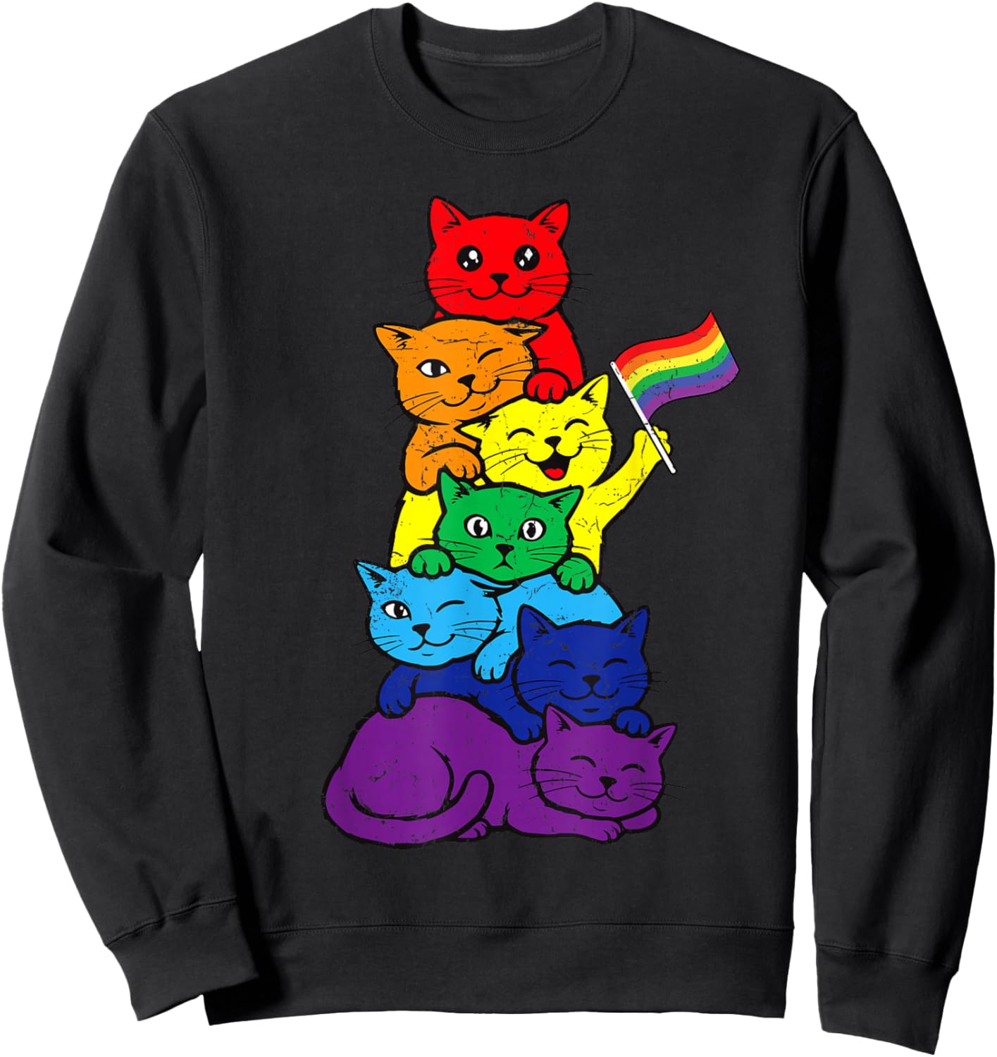 Cat Stack Rainbow Lesbian Gay Pride Ally LGBT Men Women Kids Sweatshirt - Sweatshirt | Black