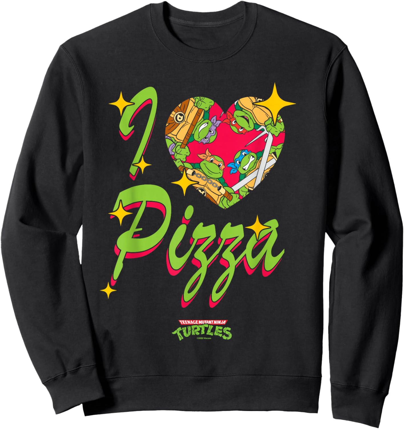 TMNT I Heart Pizza Retro Turtle Love Classic 90's Cartoon Sweatshirt - Sweatshirt | Black