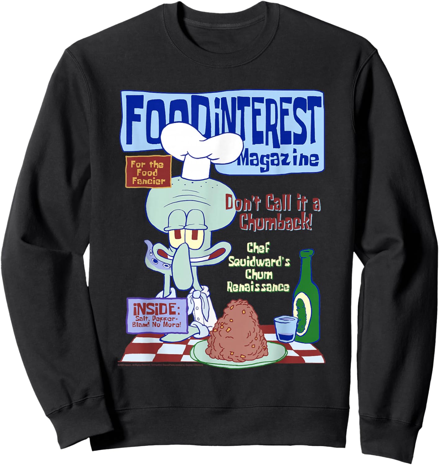 Spongebob Food Interest Magazine Squidward Funny Cartoon Sweatshirt - Sweatshirt | Black