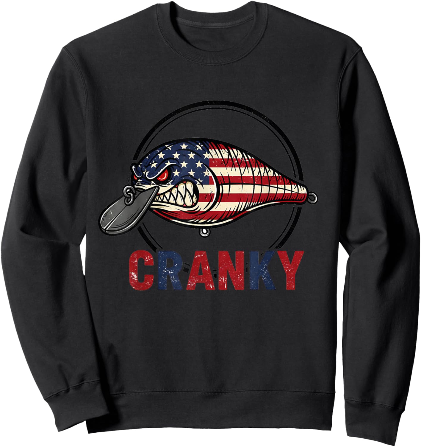 Cranky Fishing Lure American Flag Patriotic Sweatshirt - Sweatshirt | Black