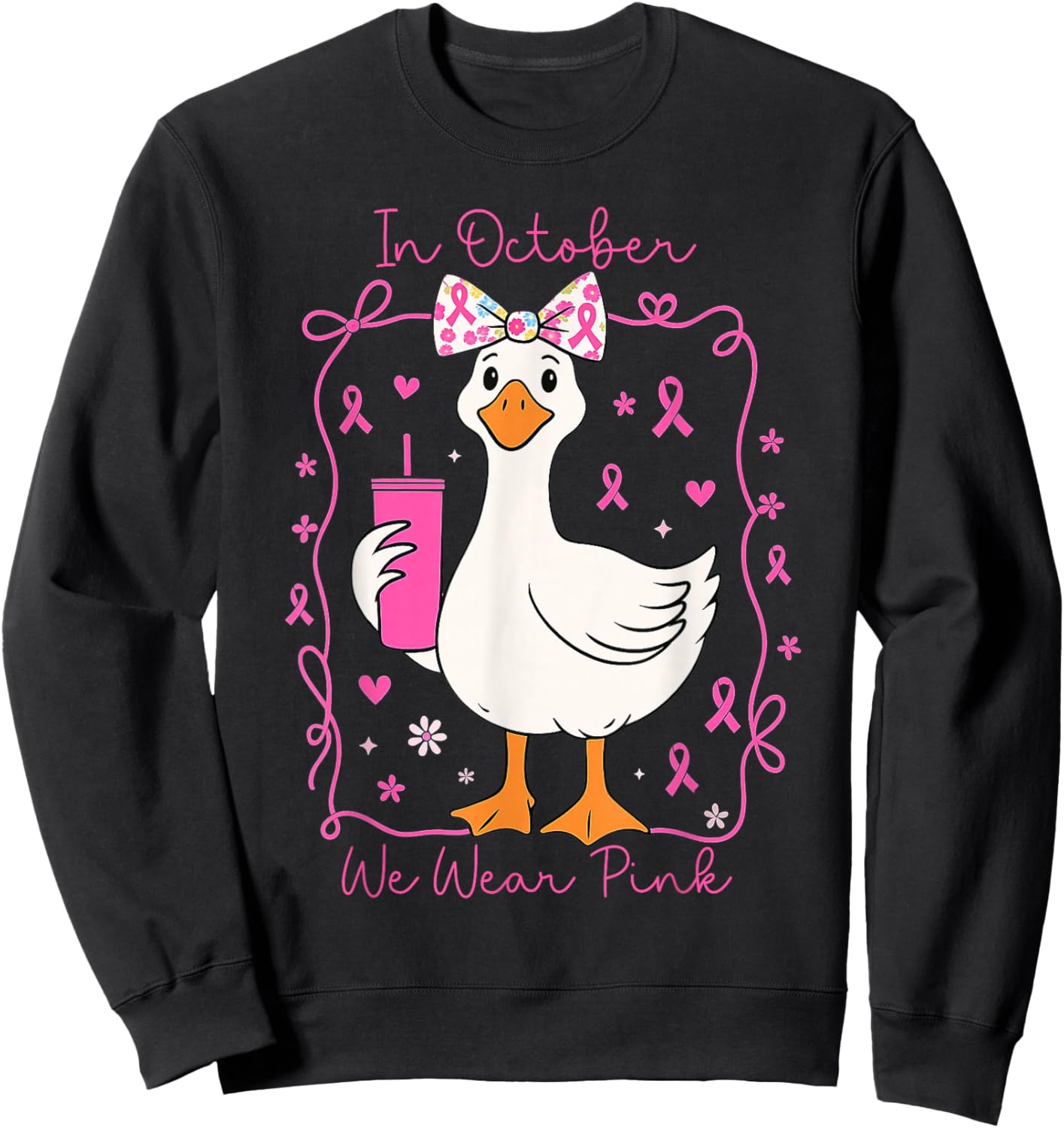 in October We Wear Pink Silly Goose Girls Sweatshirt - Sweatshirt | Black