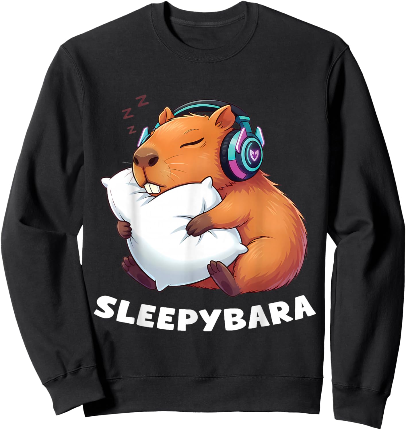 Funny Capybara Sleepybara Gamer Video Games Sweatshirt - Sweatshirt | Black