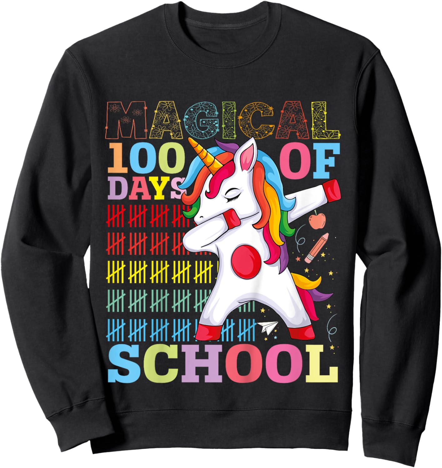 Unicorn Magical 100th Day of School Gift Boys Girls Kids Sweatshirt - Sweatshirt | Black