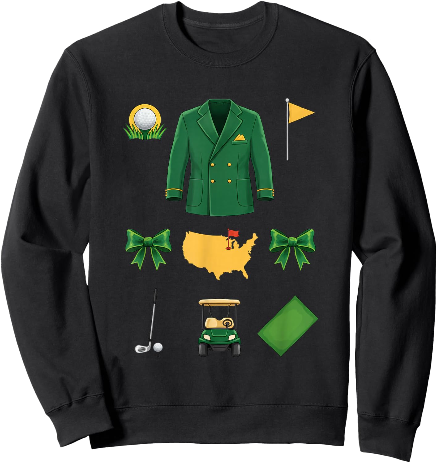 Masters Green Golf Icons Funny Golfing Sweatshirt - Sweatshirt | Black