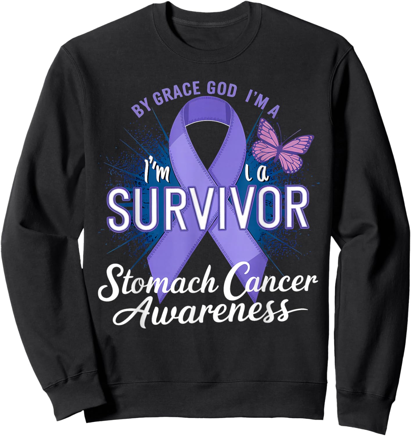 Stomach Cancer Awareness Periwinkle Ribbon I'm A Survivor Sweatshirt - Sweatshirt | Black