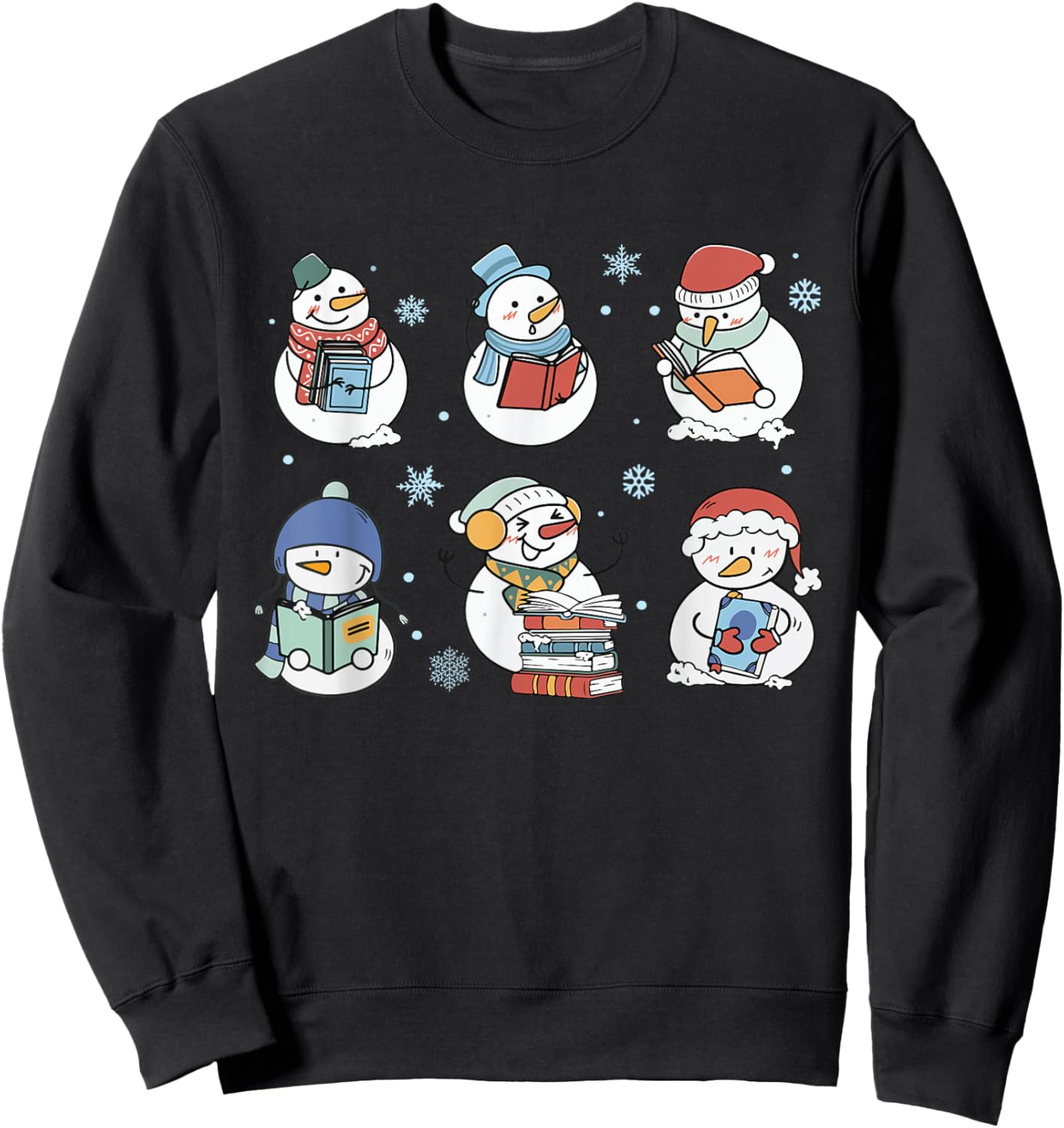 Snowman Reading Book Christmas Club Lover Bookish Librarian Sweatshirt - Sweatshirt | Black