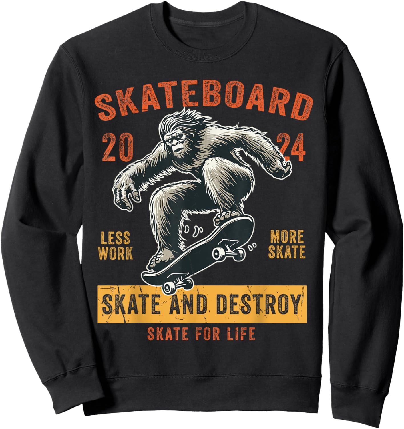 Skateboard Funny Skateboarding Vintage Bigfoot Skater Sweatshirt - Sweatshirt | Black