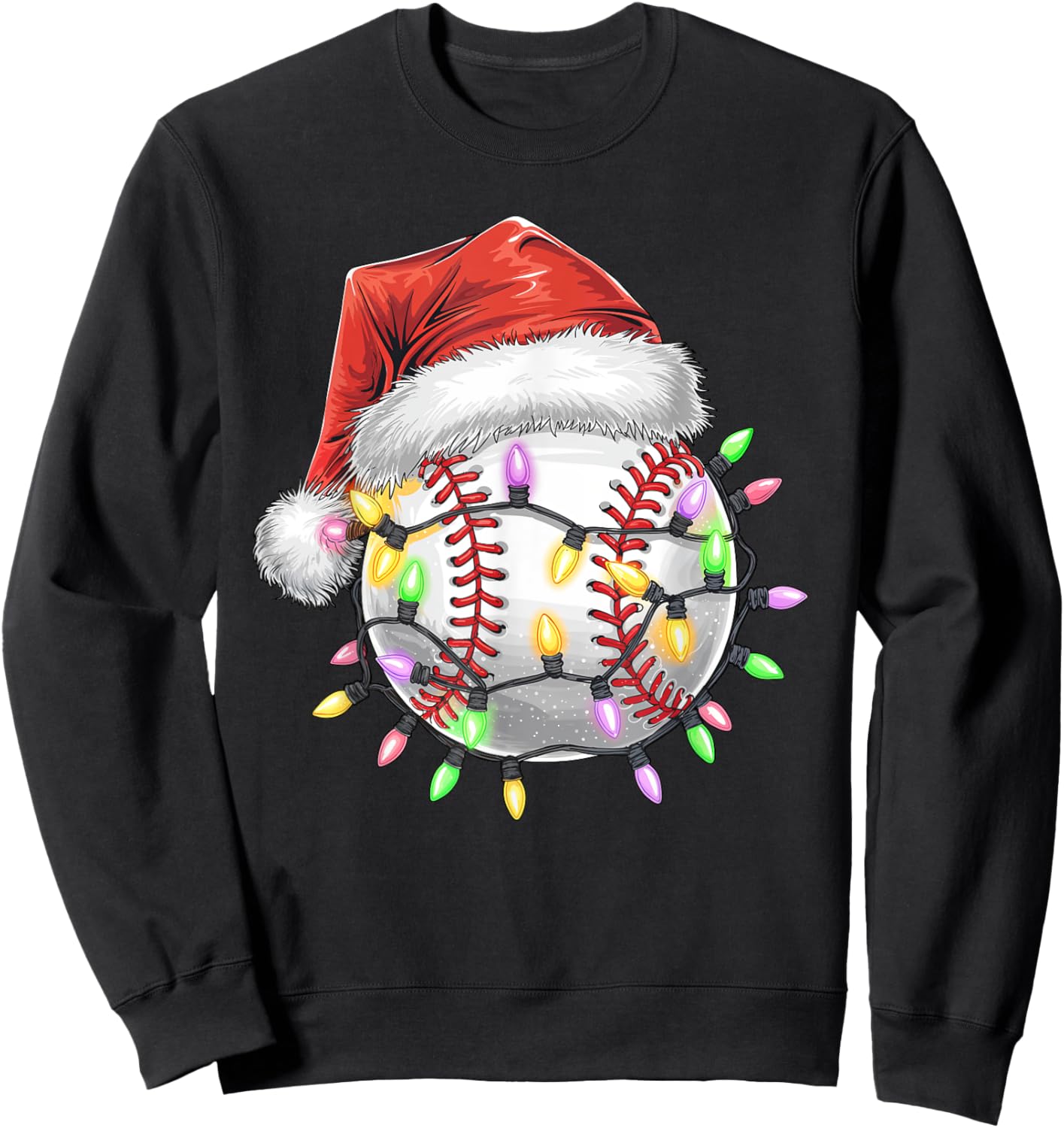 Baseball Christmas Lights Men Boys Youth Santa Sports Sweatshirt - Sweatshirt | Black