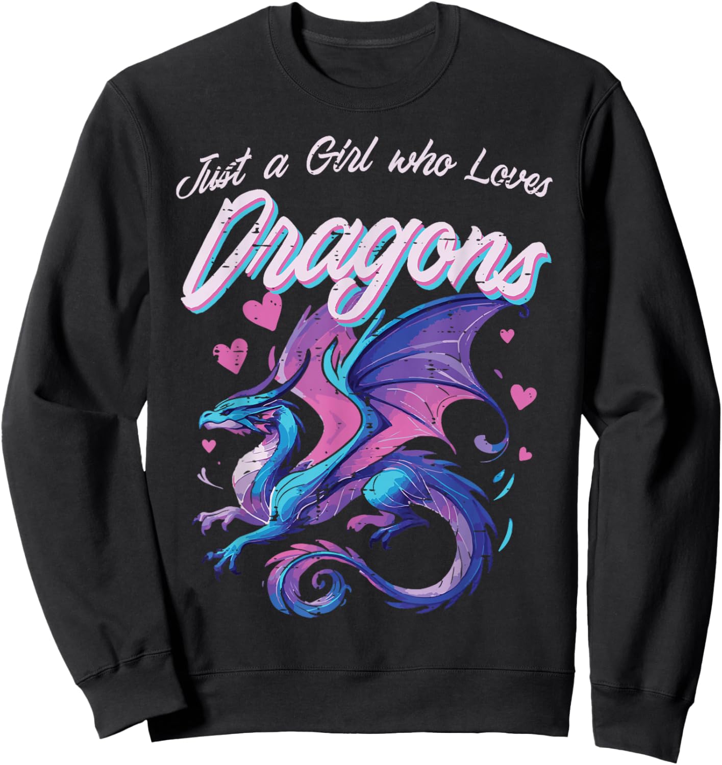 Girl Who Loves Dragons, Mythical Fantasy, Girls, Kids and Women Sweatshirt - Sweatshirt | Black