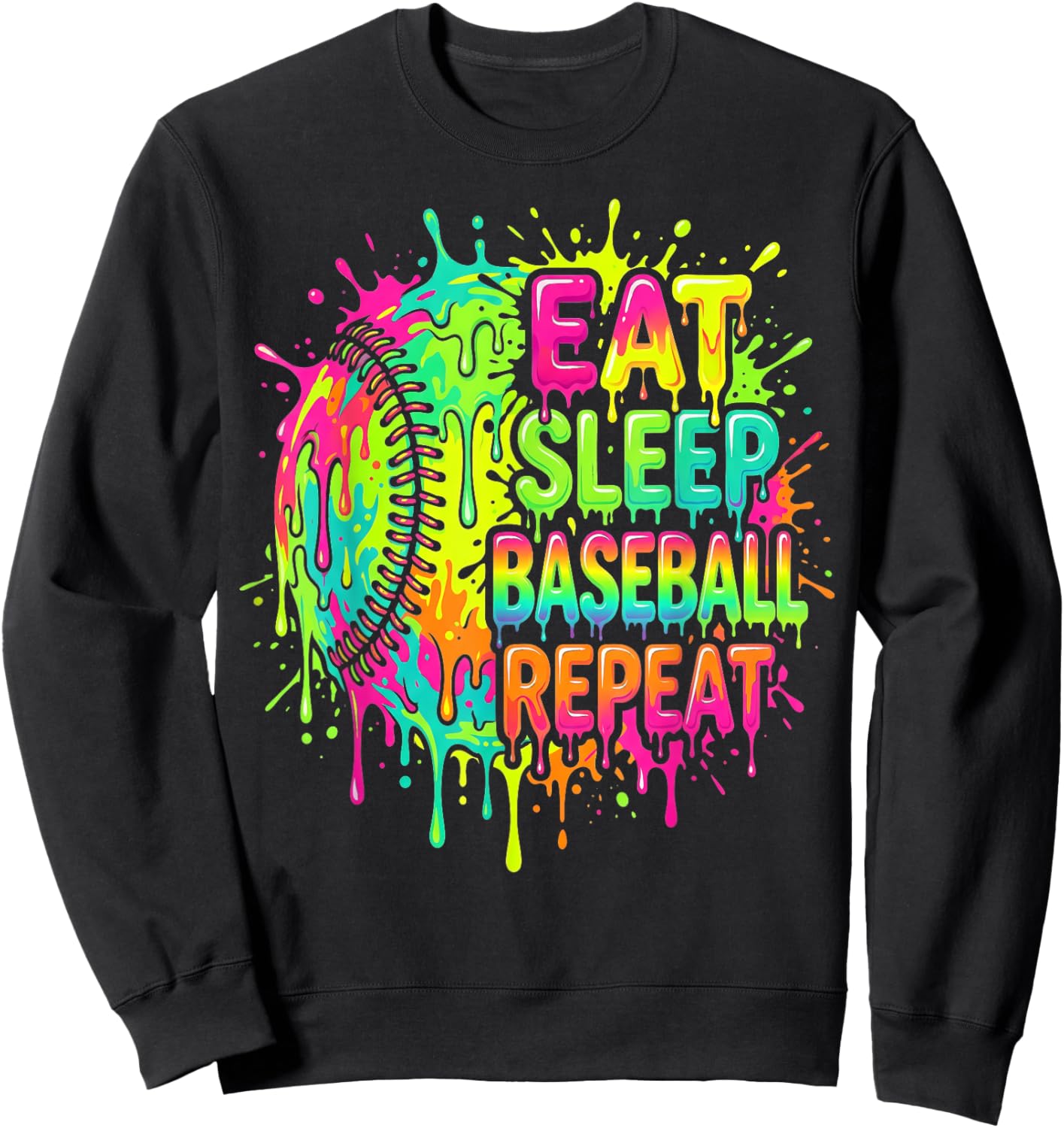 Eat Sleep Baseball Repeat Drip Rainbow Splash Boys Baseball Sweatshirt - Sweatshirt | Black