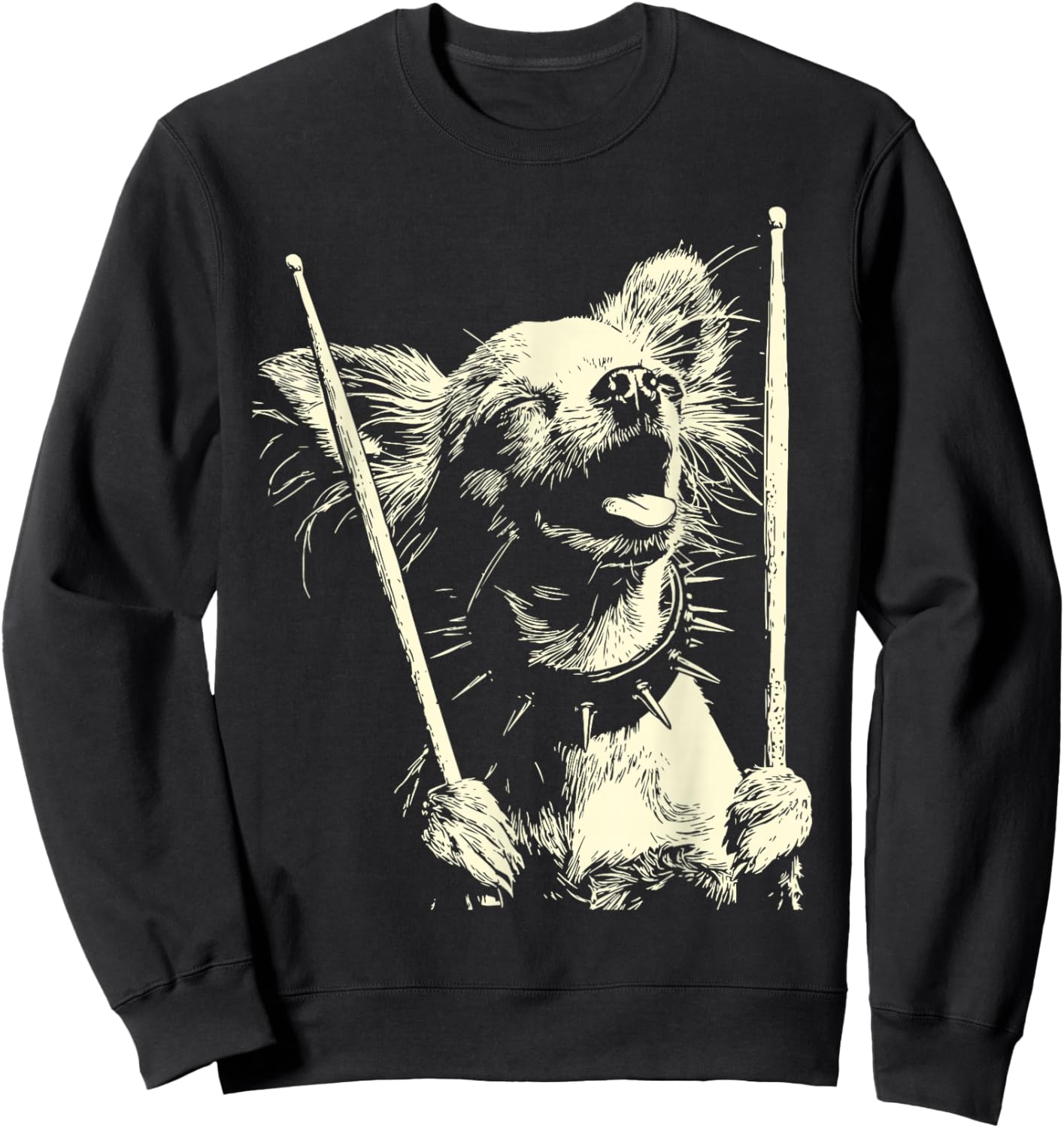 Chihuahua Playing Drums Funny Musician Dog Drummer Punk Sweatshirt - Sweatshirt | Black