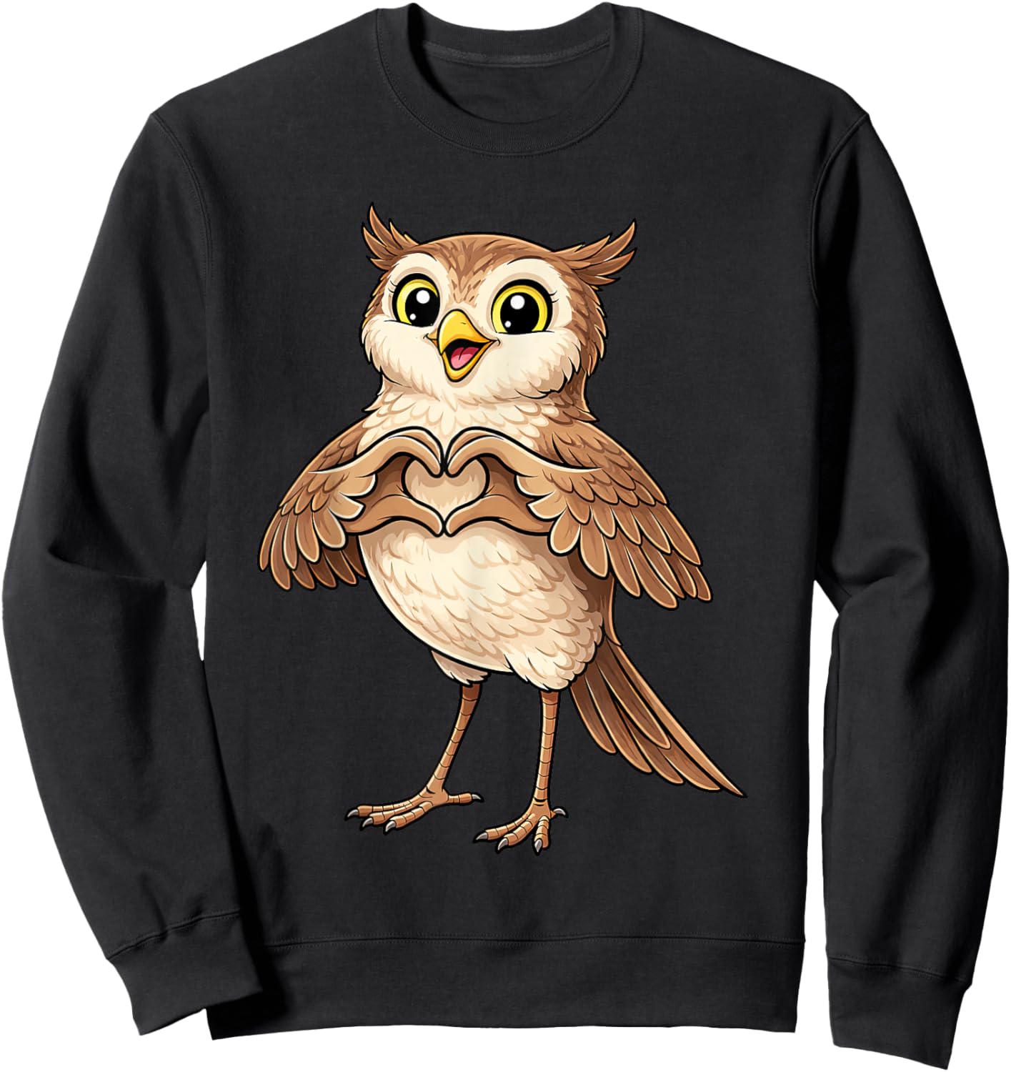 Owl with Heart | Cute Owl with Heart Symbol Sweatshirt - Sweatshirt | Black