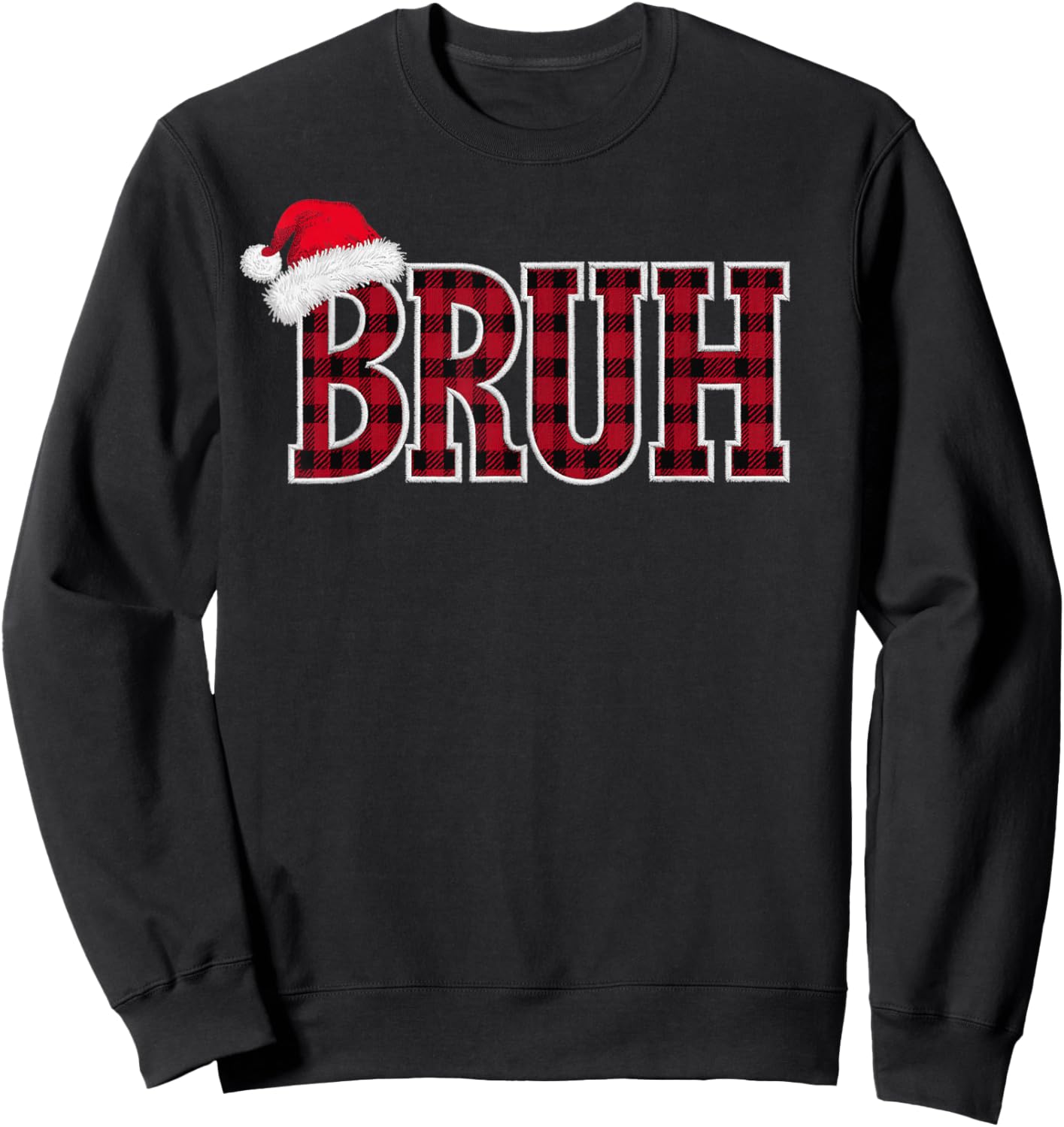 Bruh Funny Christmas Plaid Xmas Pajamas Teens Boys Kids Sweatshirt - Sweatshirt | Black