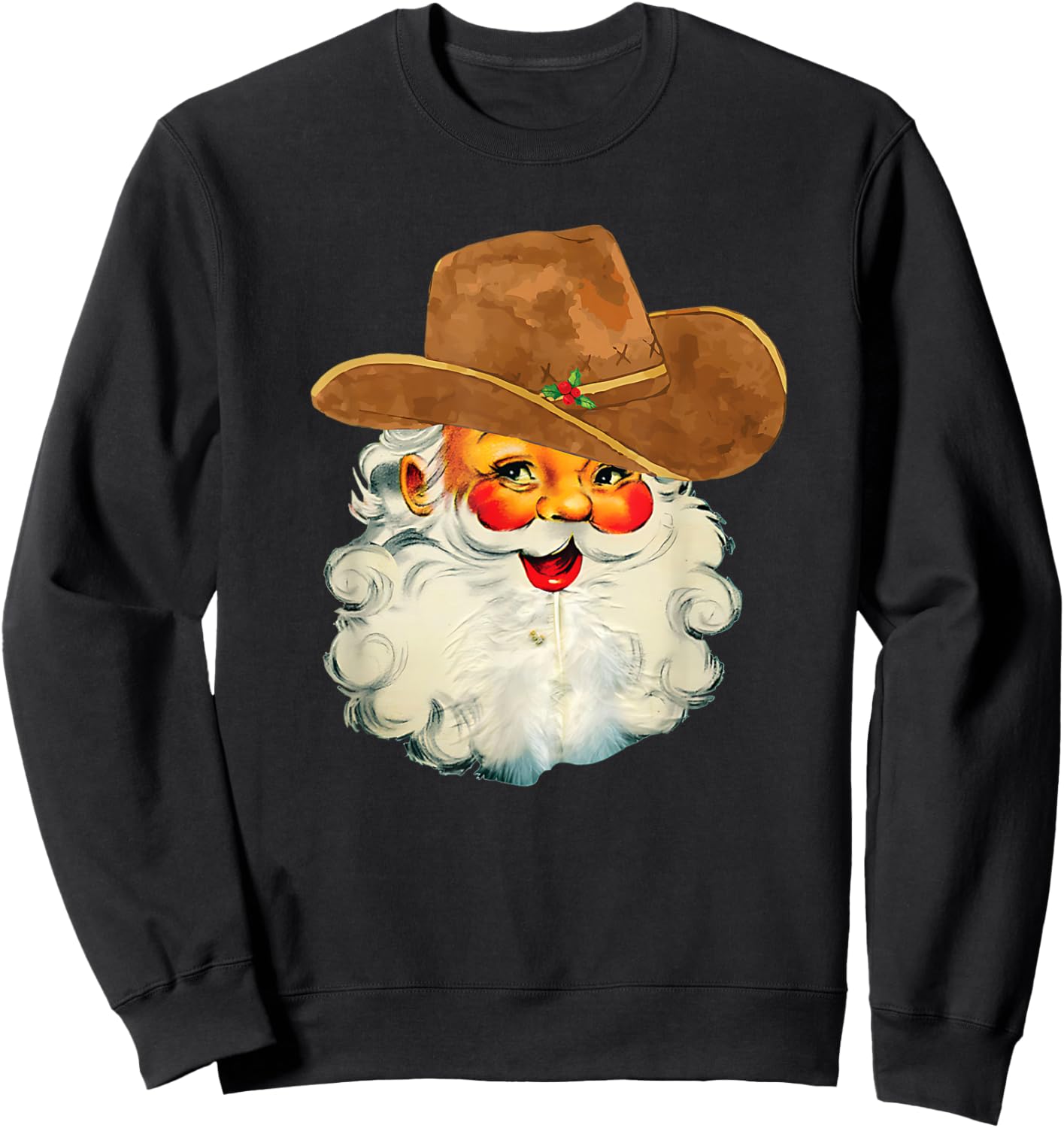 Santa Cowboy Western Christmas Xmas Holiday Pajamas Sweatshirt - Sweatshirt | Black