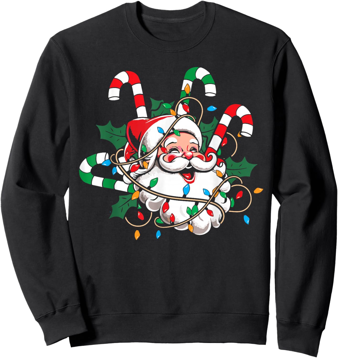 Vintage Christmas Santa Claus Candy Cane Retro Xmas Costume Sweatshirt - Sweatshirt | Black