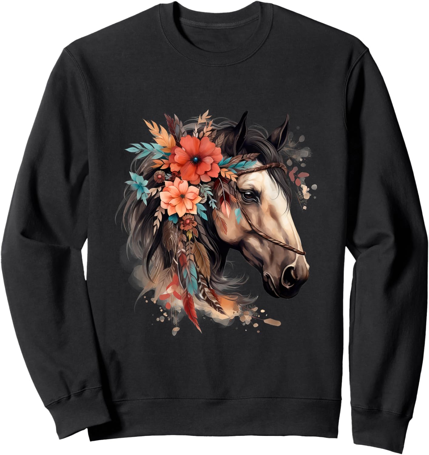 Floral Wild Horse Country Horse Riding Sweatshirt - Sweatshirt | Black