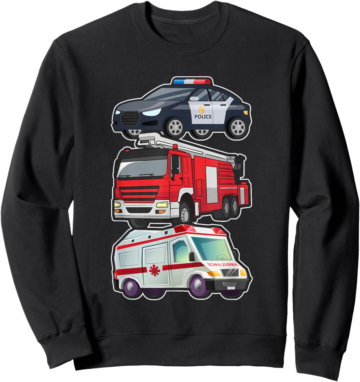 Police Car Fire Truck Ambulance First Responders Design Sweatshirt - Sweatshirt | Black