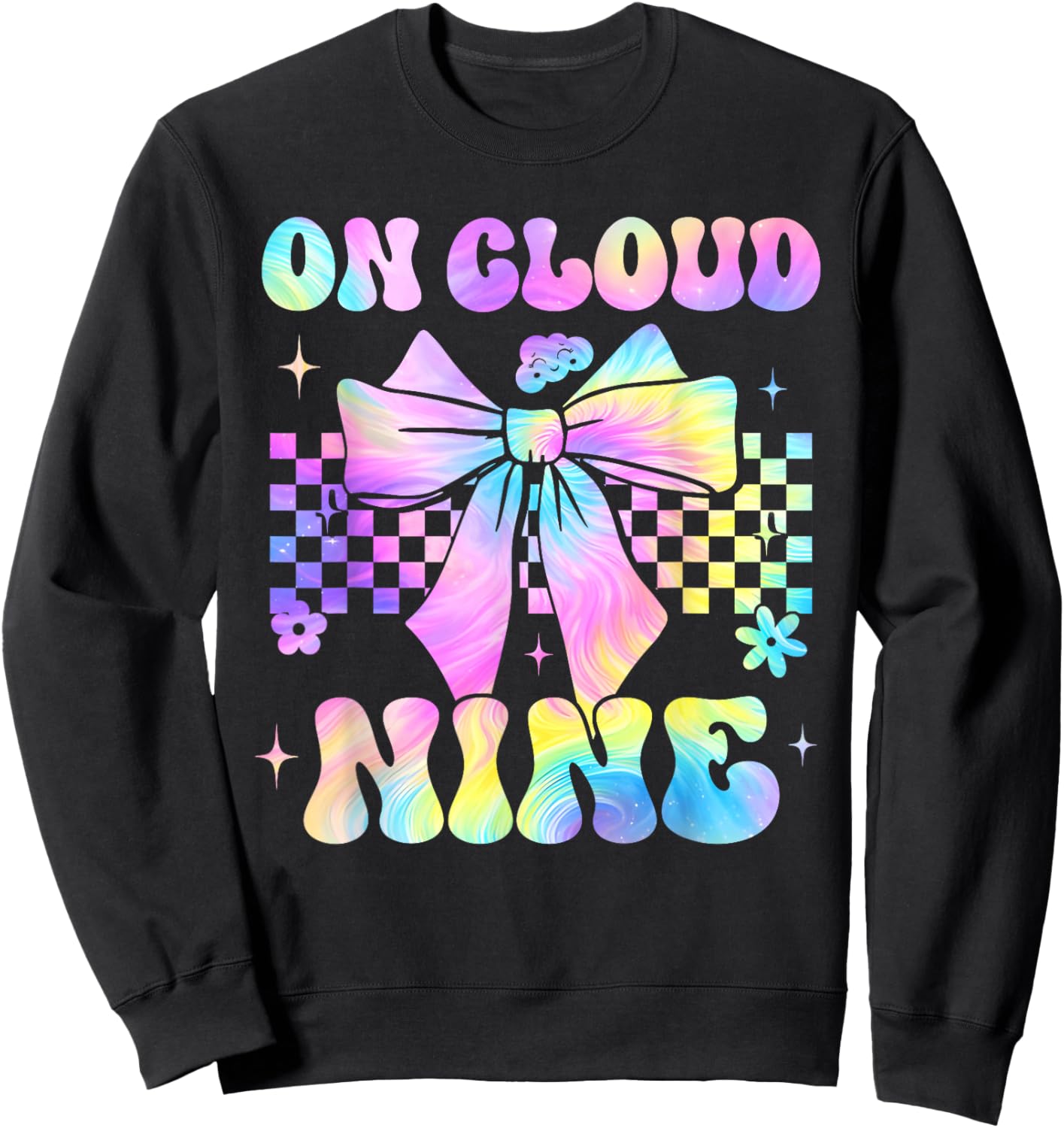 Kids 9th Birthday Girl On Cloud Nine Coquette Bow 9 Year Old Sweatshirt - Sweatshirt | Black