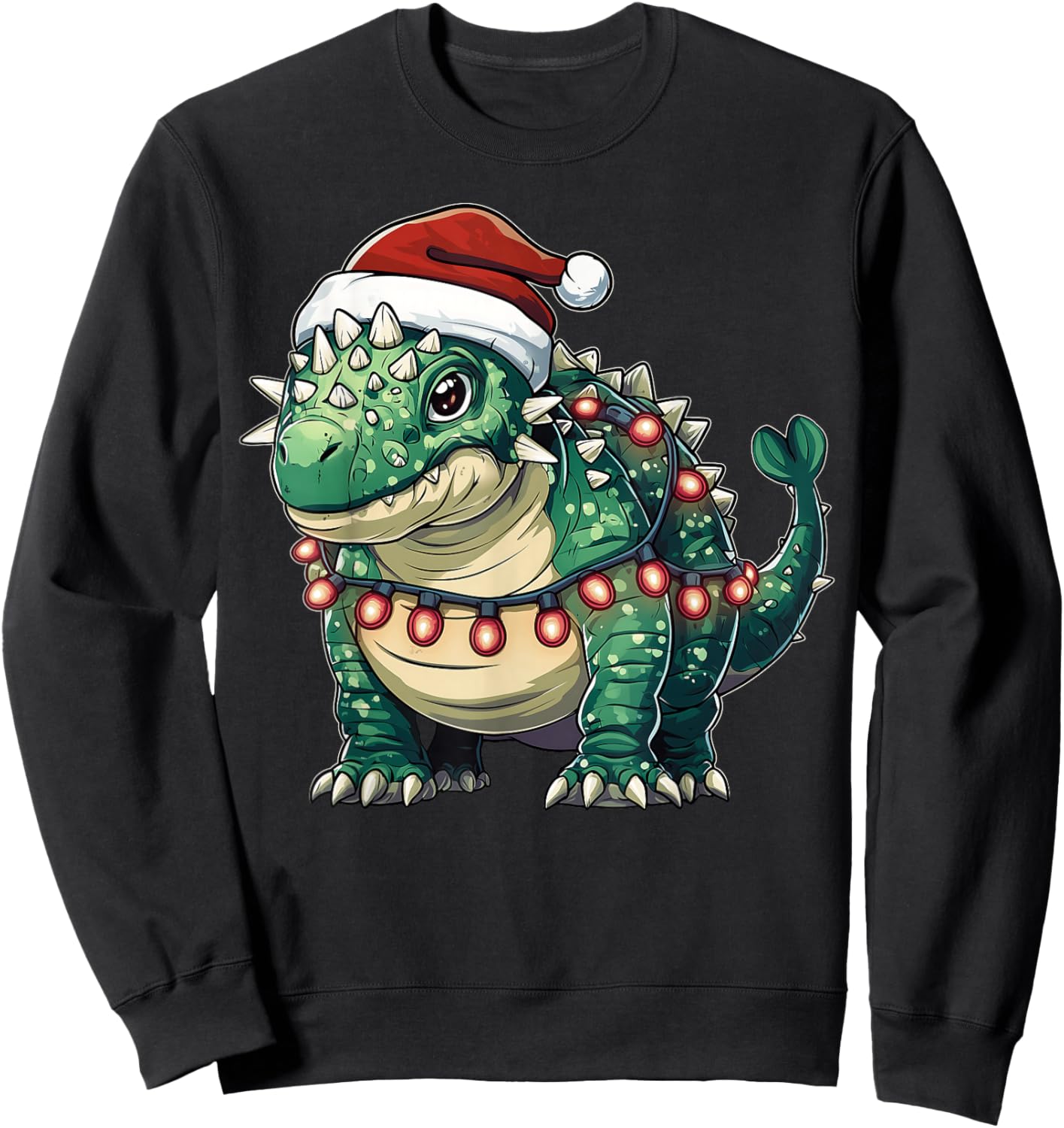 Ankylosaurus Dinosaur Christmas - -Adults/Kids - Red - Short Sleeve - U-Neck - Small - Christmas Dinosaur Sweatshirt - Sweatshirt | Black