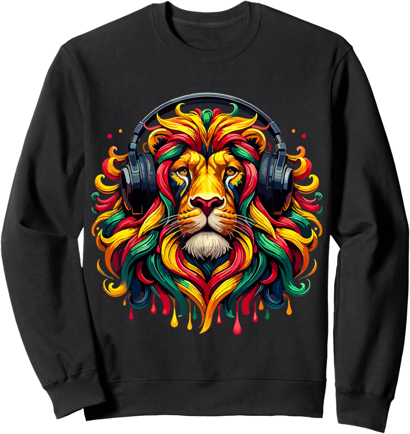 Rasta Reggae Music Headphones Jamaican Lion Of Judah Sweatshirt - Sweatshirt | Black