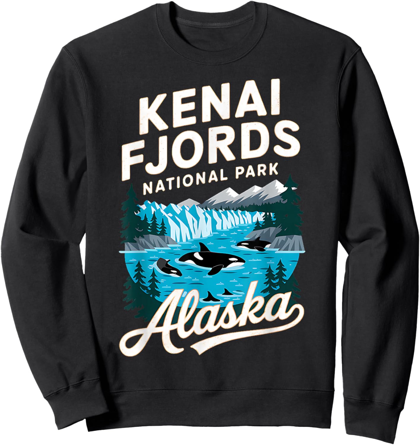 Whale Orca Alaska Kenai Fjords National Park Adventure Sweatshirt - Sweatshirt | Black