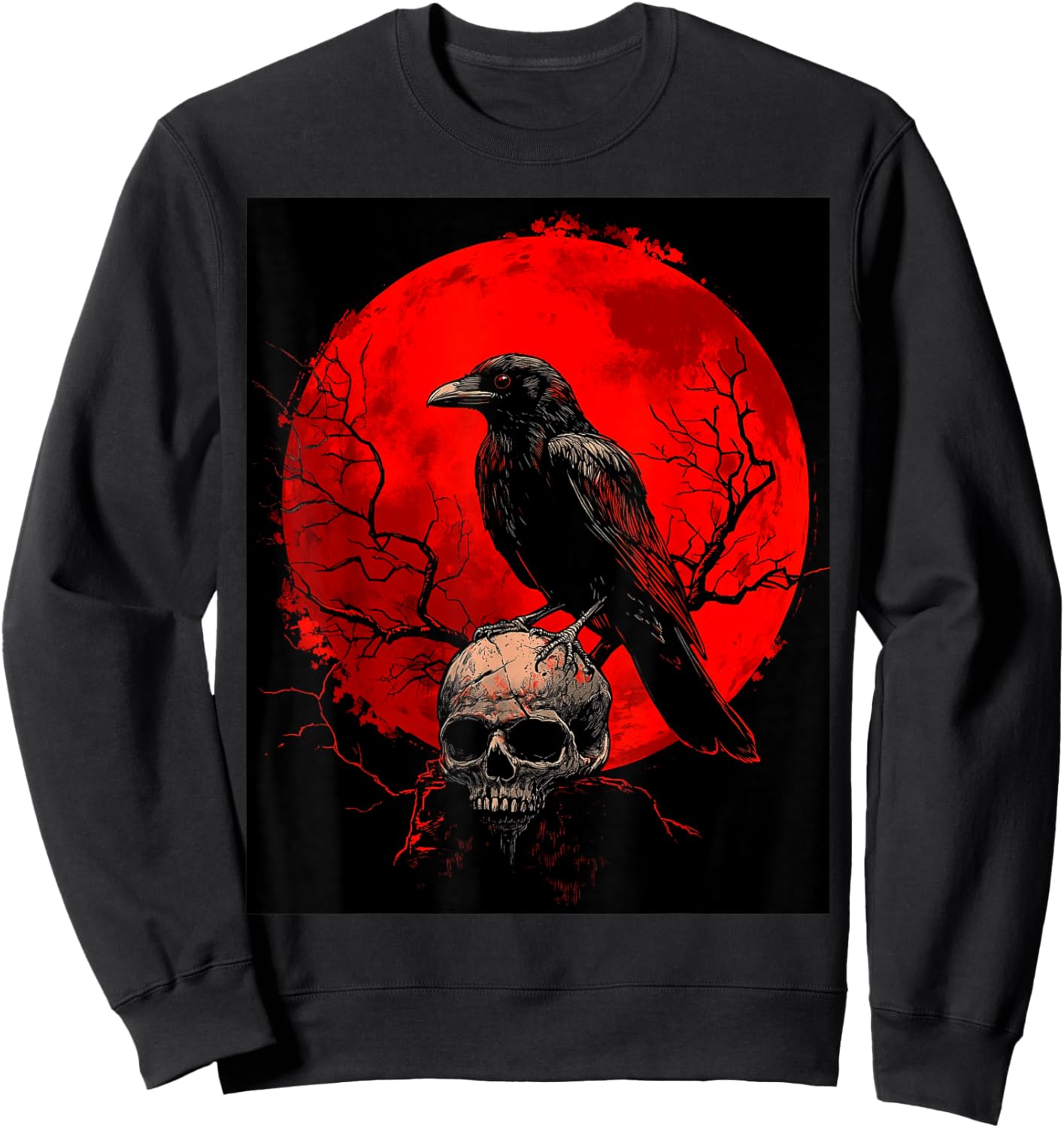 Raven Skull Moon Men Black Gothic Women Black Crow Sweatshirt - Sweatshirt | Black