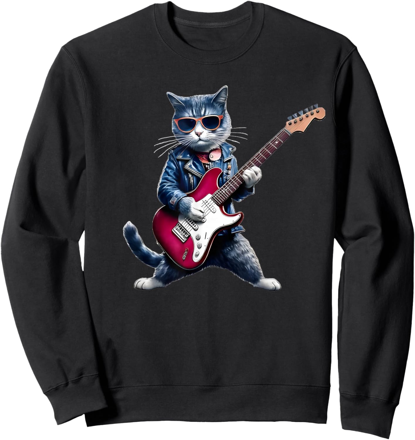 Rock Cat Playing Guitar - Funny Guitar Cat Sweatshirt - Sweatshirt | Black