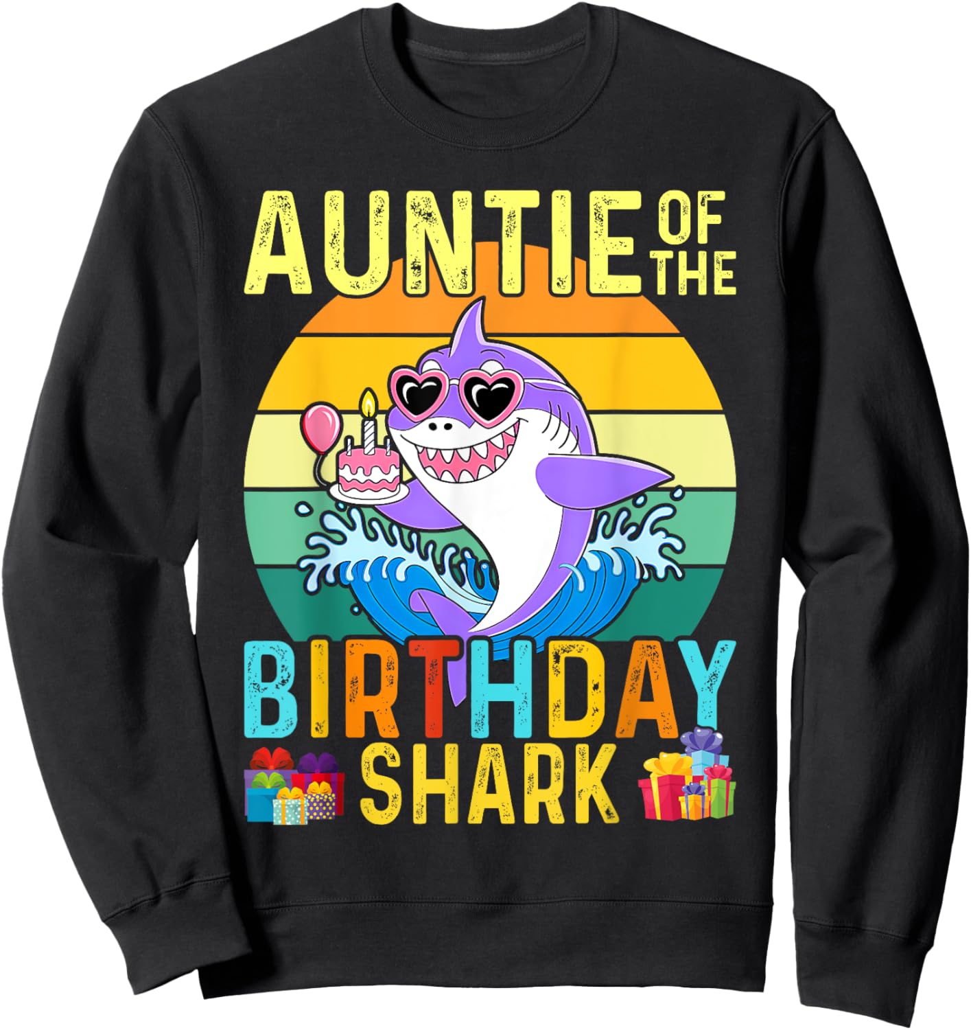 Auntie of The Shark Birthday Aunt Matching Family Sweatshirt - Sweatshirt | Black
