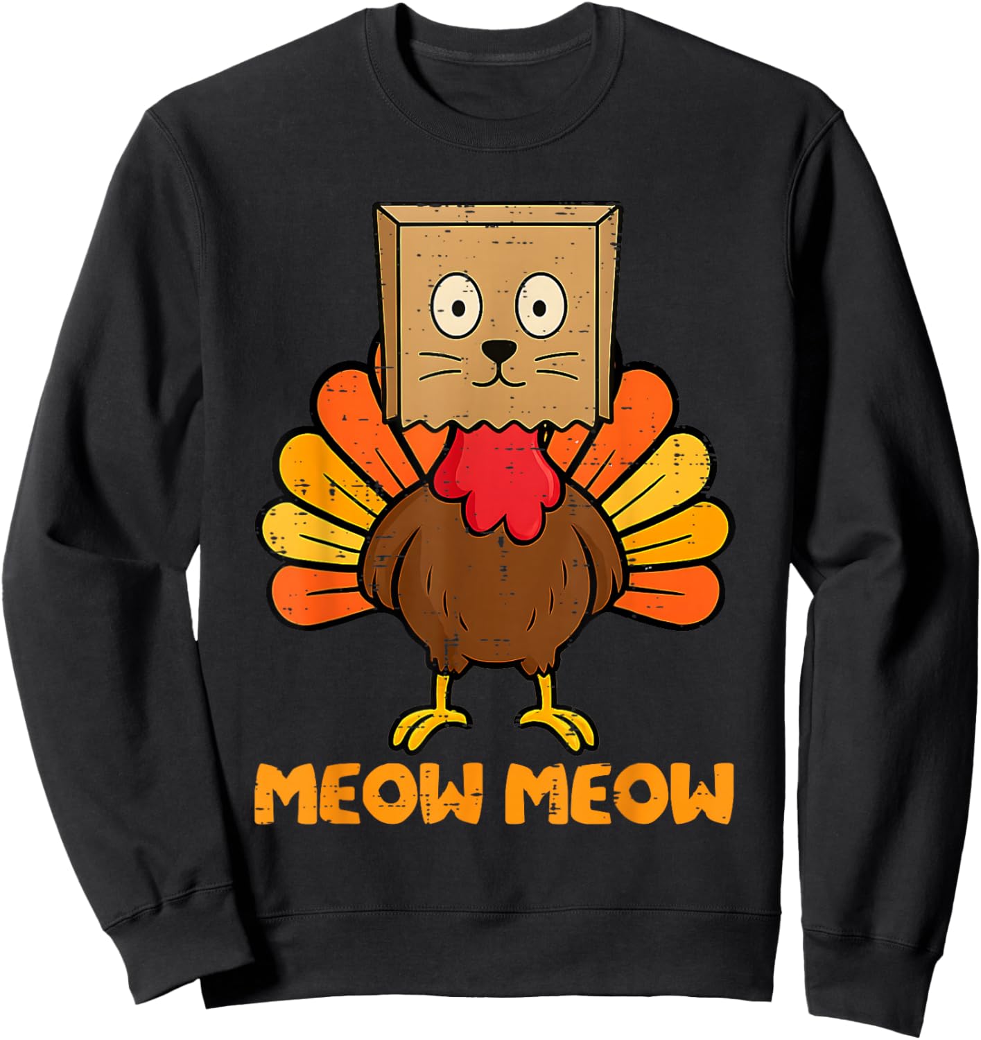 Turkey Cat Meow Funny Thanksgiving Men Women Boy Girl Kids Sweatshirt - Sweatshirt | Black