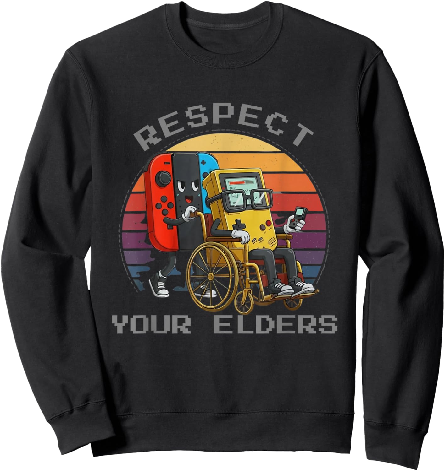 Respect Your Elders Retro Gaming Funny Video Game 80s Gamer Sweatshirt - Sweatshirt | Black