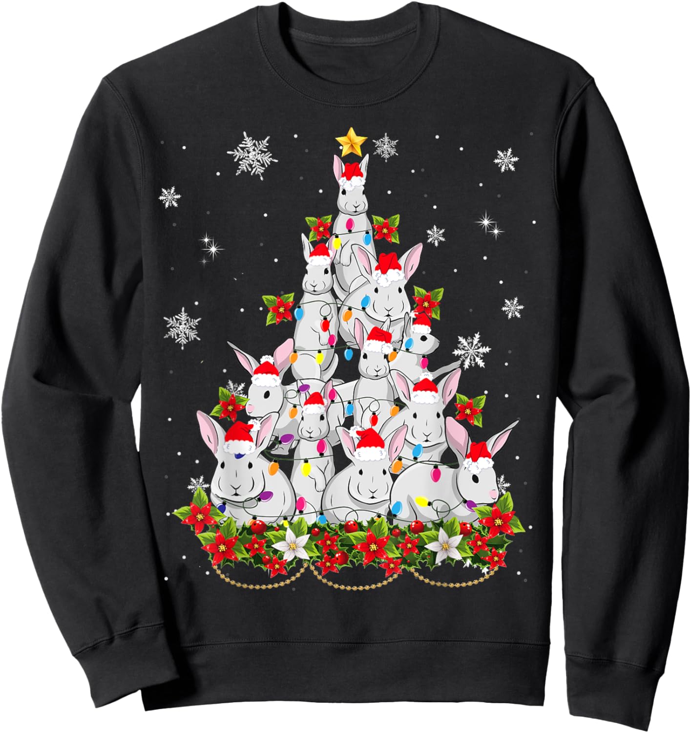 Santa Rabbit Bunny Christmas Tree Ornament Decor Gifts Sweatshirt - Sweatshirt | Black