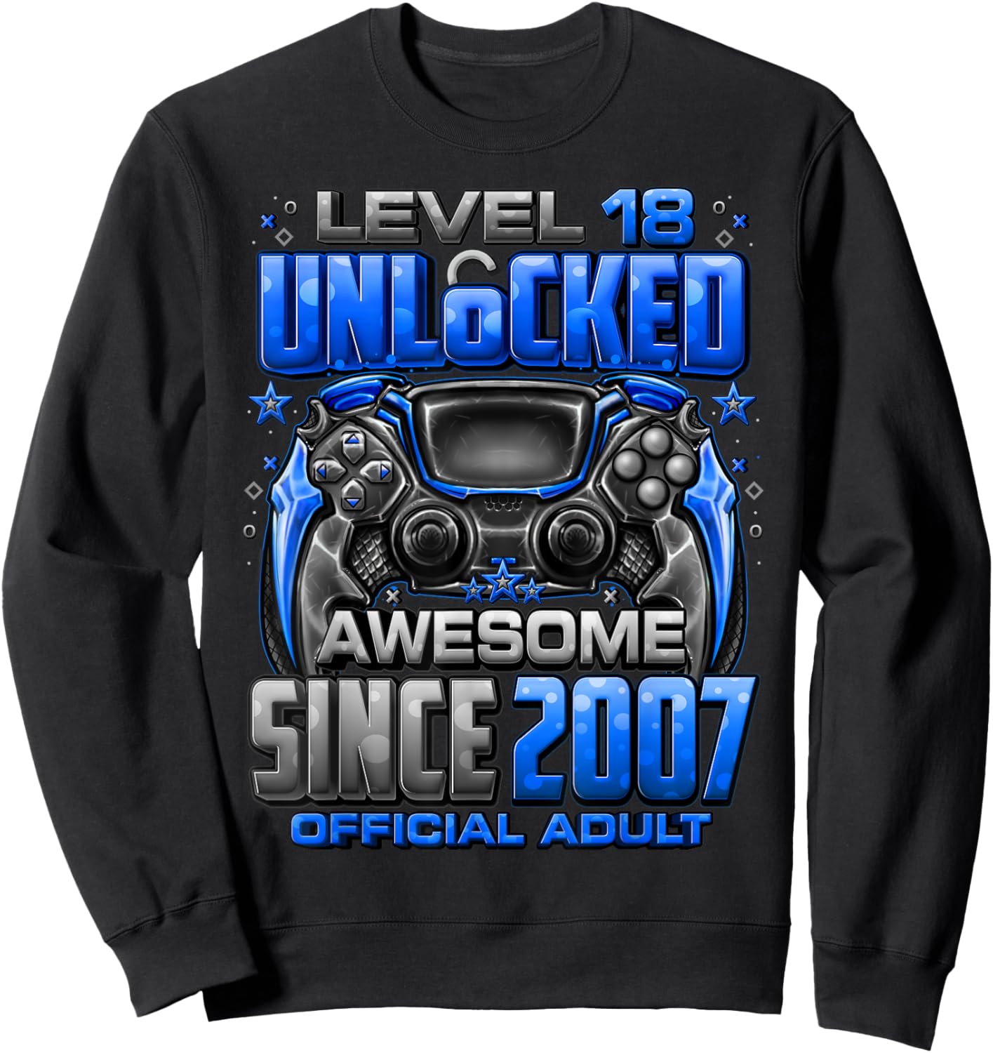 Level 18 Unlocked Awesome Since 2007 18th Birthday Gaming Sweatshirt - Sweatshirt | Black