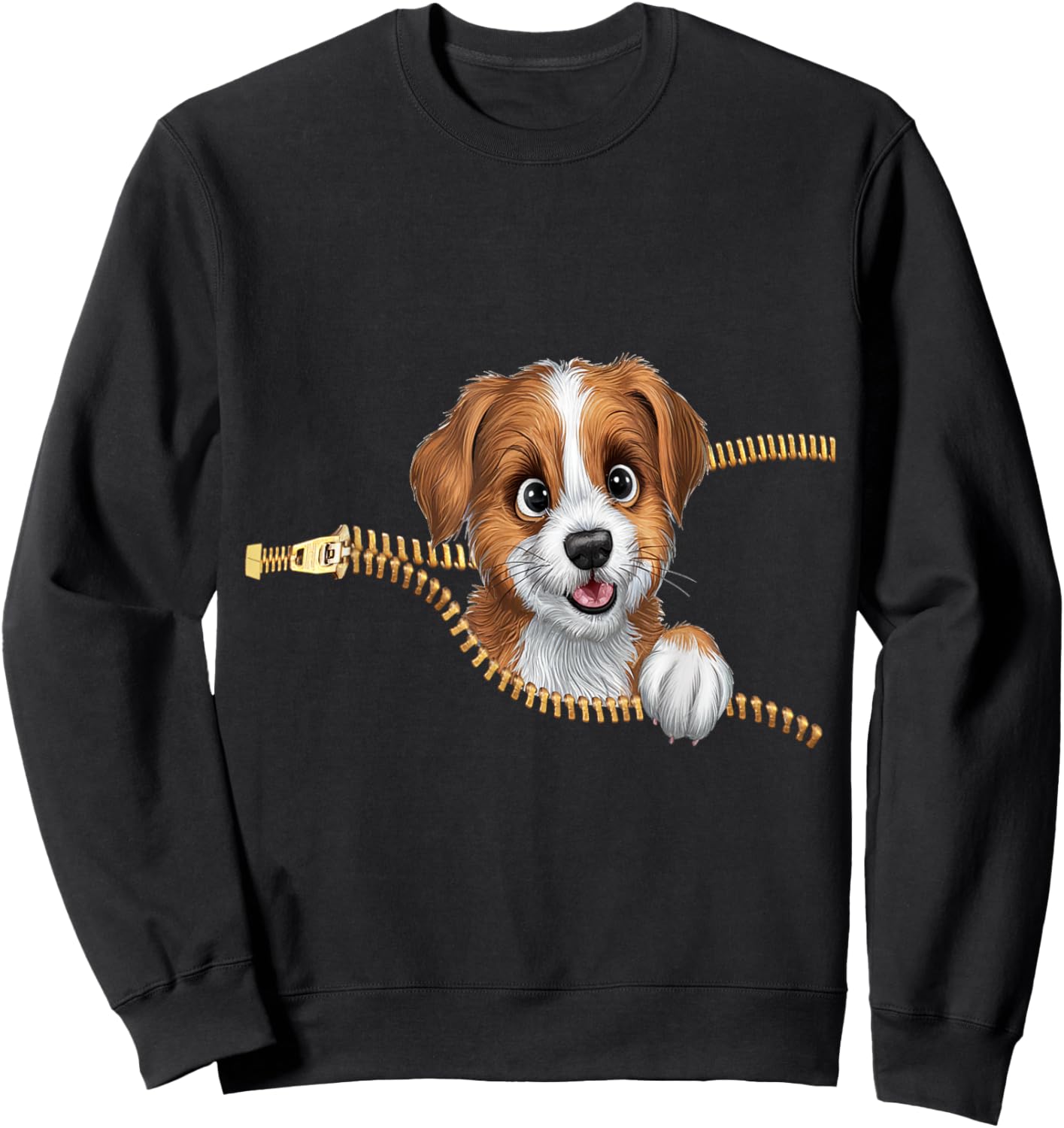 Cute Dog in Pocket Funny Zipper Pocket Graphic Design Puppy Sweatshirt - Sweatshirt | Black