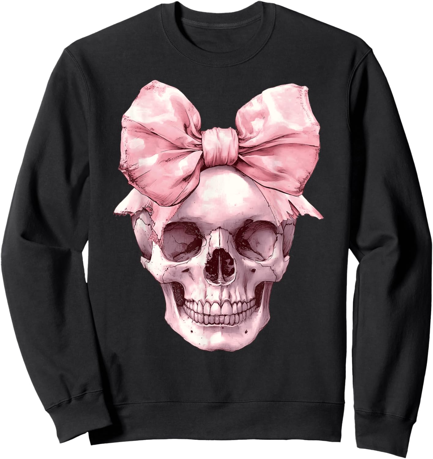 Cute Pink Coquette Bow Skull Spooky Halloween Women Girls Sweatshirt - Sweatshirt | Black
