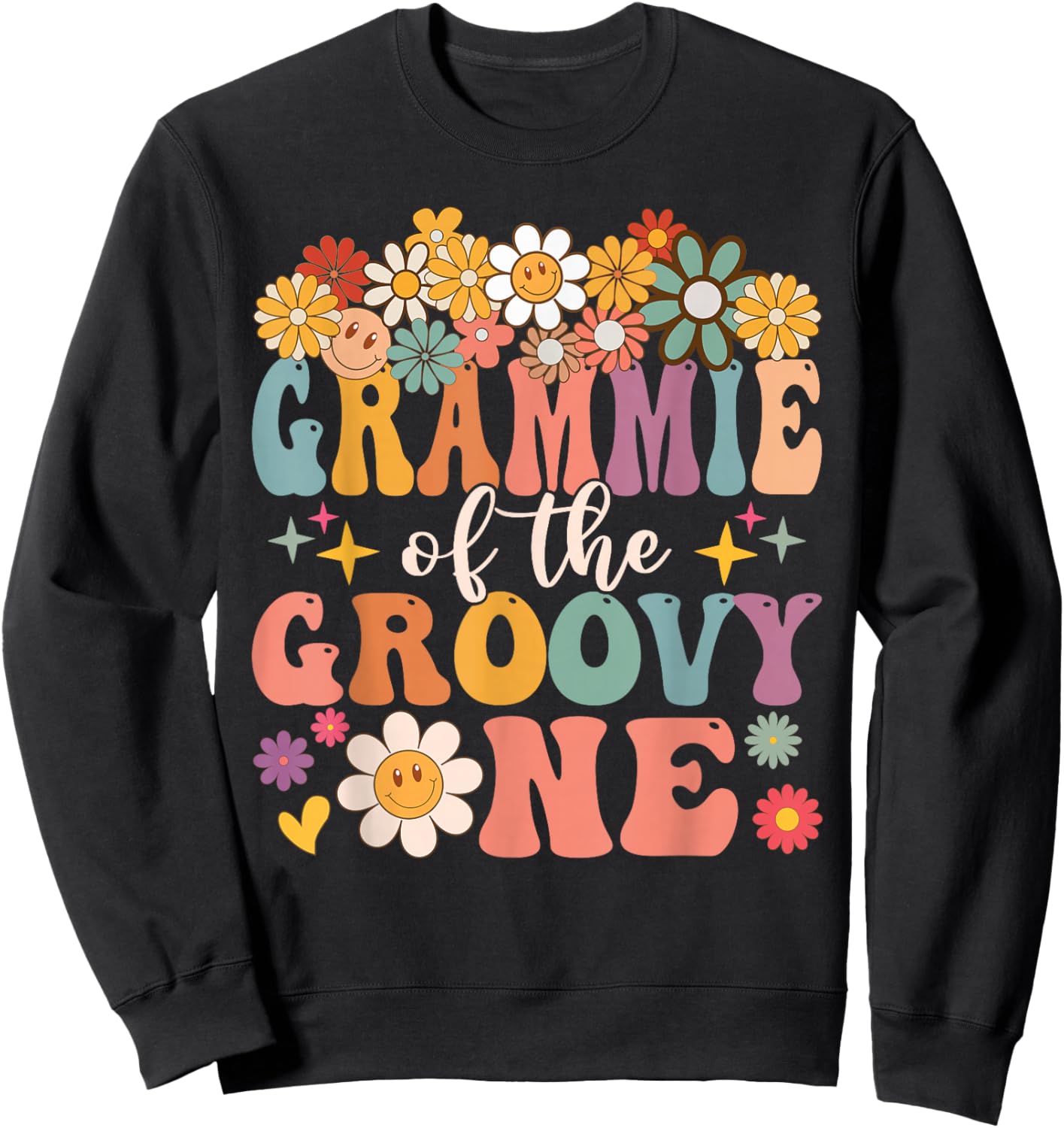 Retro Grammie of Groovy One Matching Family 1st Birthday Sweatshirt - Sweatshirt | Black