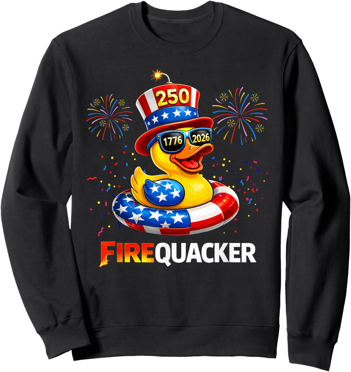 4th of July Duck Firequacker US Patriotic Funny 250 Years Sweatshirt - Sweatshirt | Black