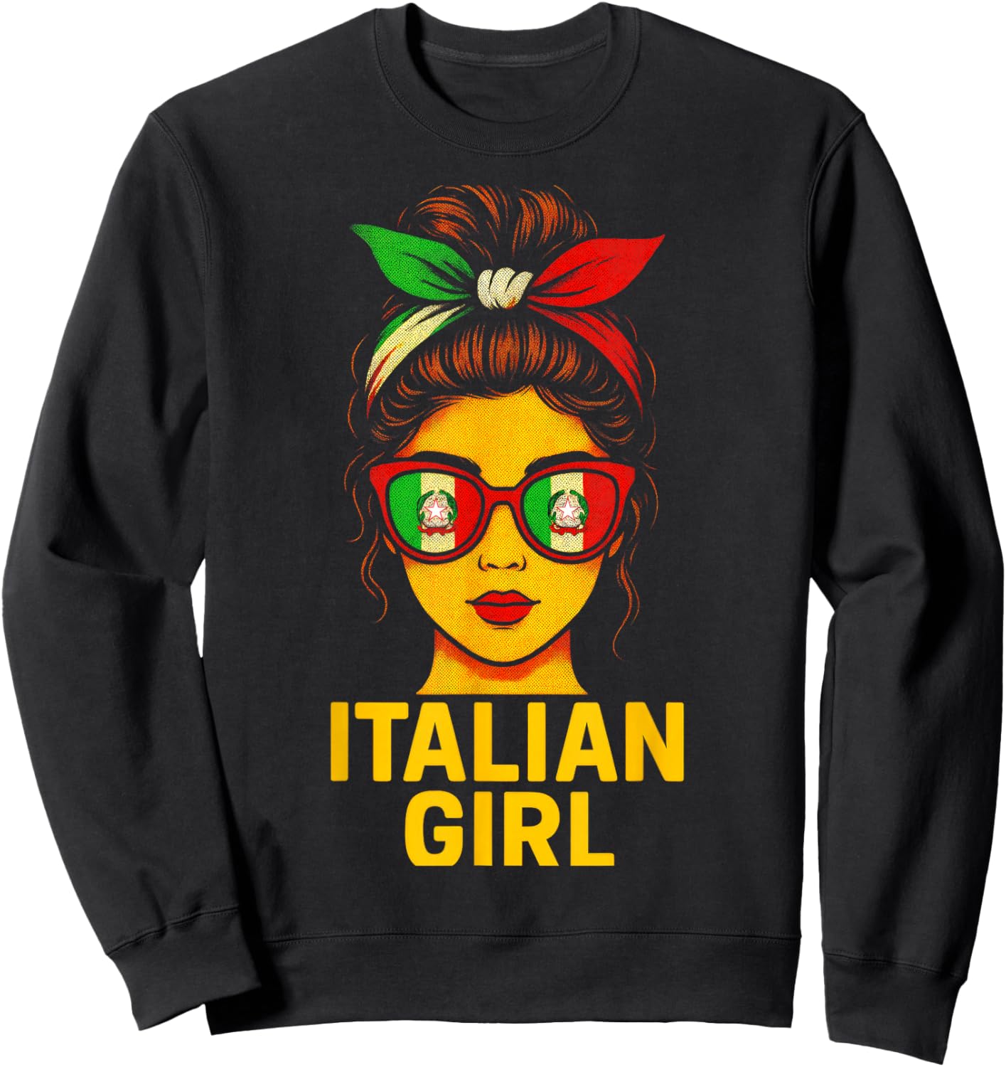 Italian Girl - Italy Flag Hair Bun Design Sweatshirt - Sweatshirt | Black
