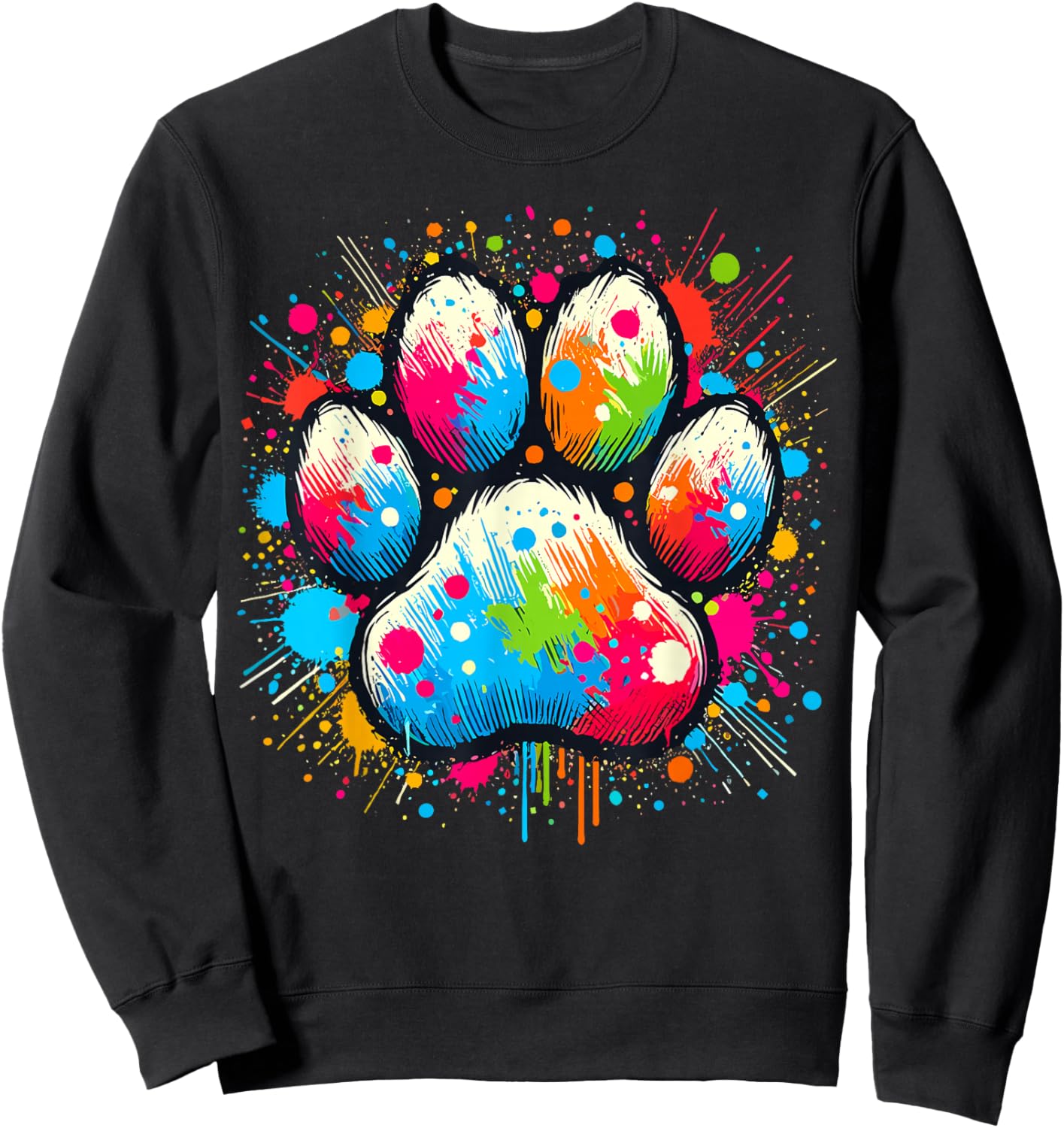 Colorful Paw Dog , -Adults & Kids, Black, Small, Short Sleeve, , Classic Fit Sweatshirt - Sweatshirt | Black