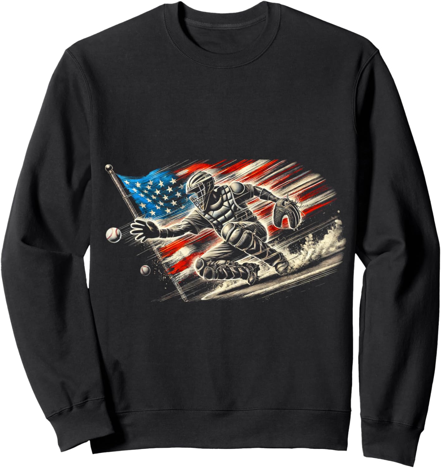 American Flag Baseball Player Bat Fan Catcher Pitcher USA Sweatshirt - Sweatshirt | Black