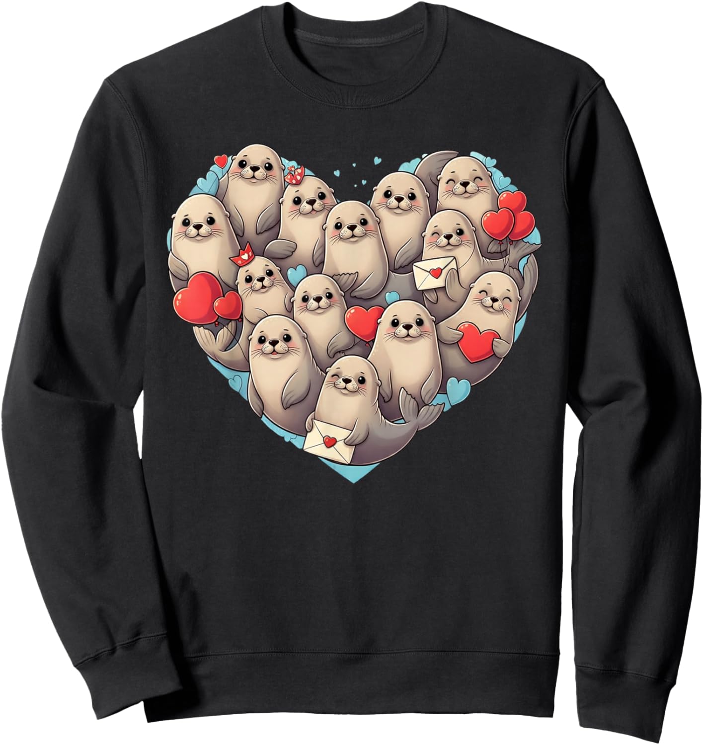 Funny Sea Lion Heart Valentine Sea Lion Kids Sweatshirt - Sweatshirt | Black