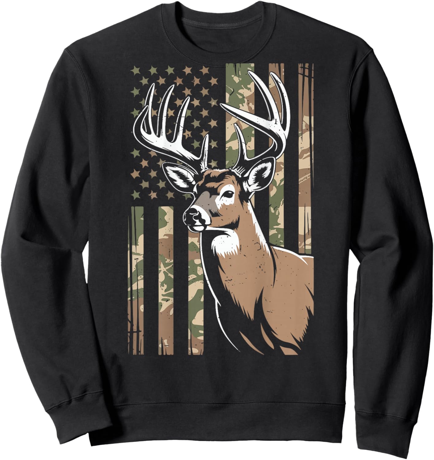 Men Boy Camo Deer Hunting American Flag Whitetail Buck Youth Sweatshirt - Sweatshirt | Black