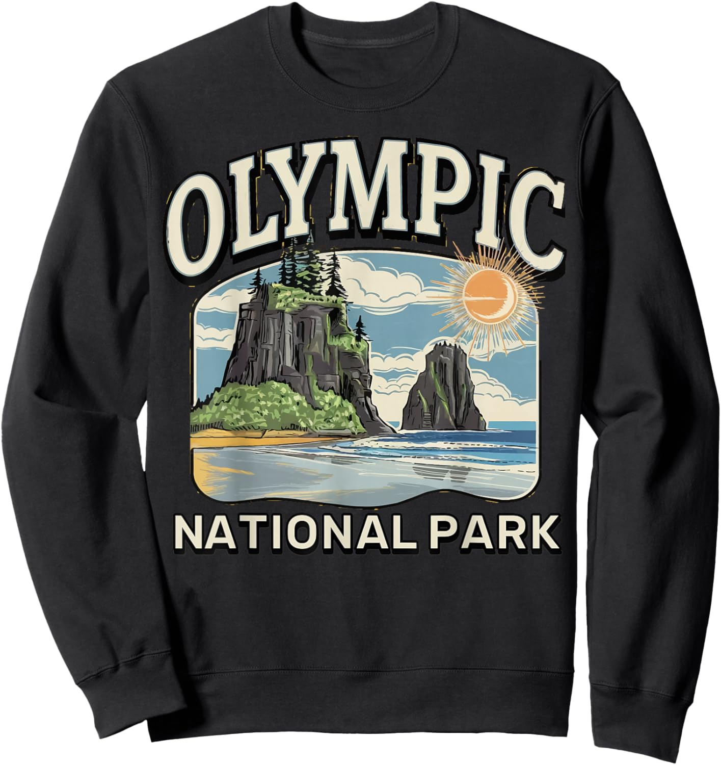 Coastal Forest Landscape Hoh Rainforest Olympic NationalPark Sweatshirt - Sweatshirt | Black