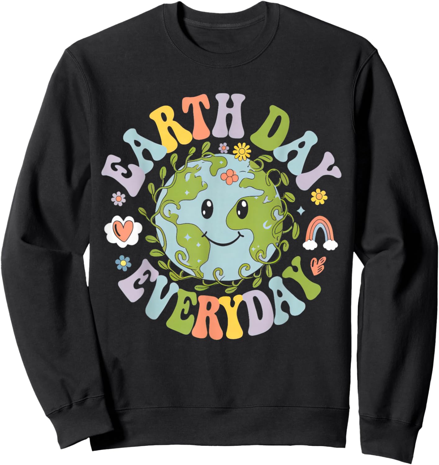 Groovy Earth Day Funny Cute Earth With Floral Earth Day 2026 Sweatshirt - Sweatshirt | Black