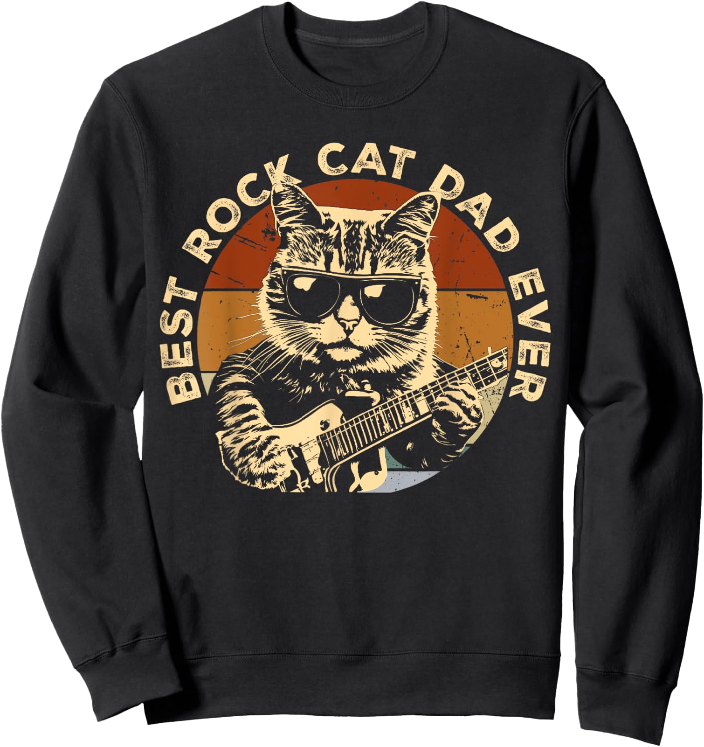 Best Rock Cat Dad Ever Funny Cat Playing Guitar Sweatshirt - Sweatshirt | Black