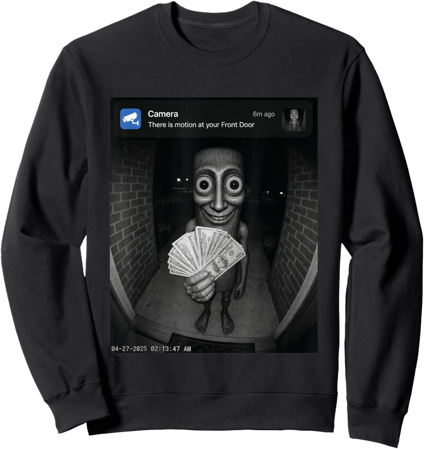 There is Motion at Your Front Door Tung Tung Tung Sahur Meme Sweatshirt - Sweatshirt | Black