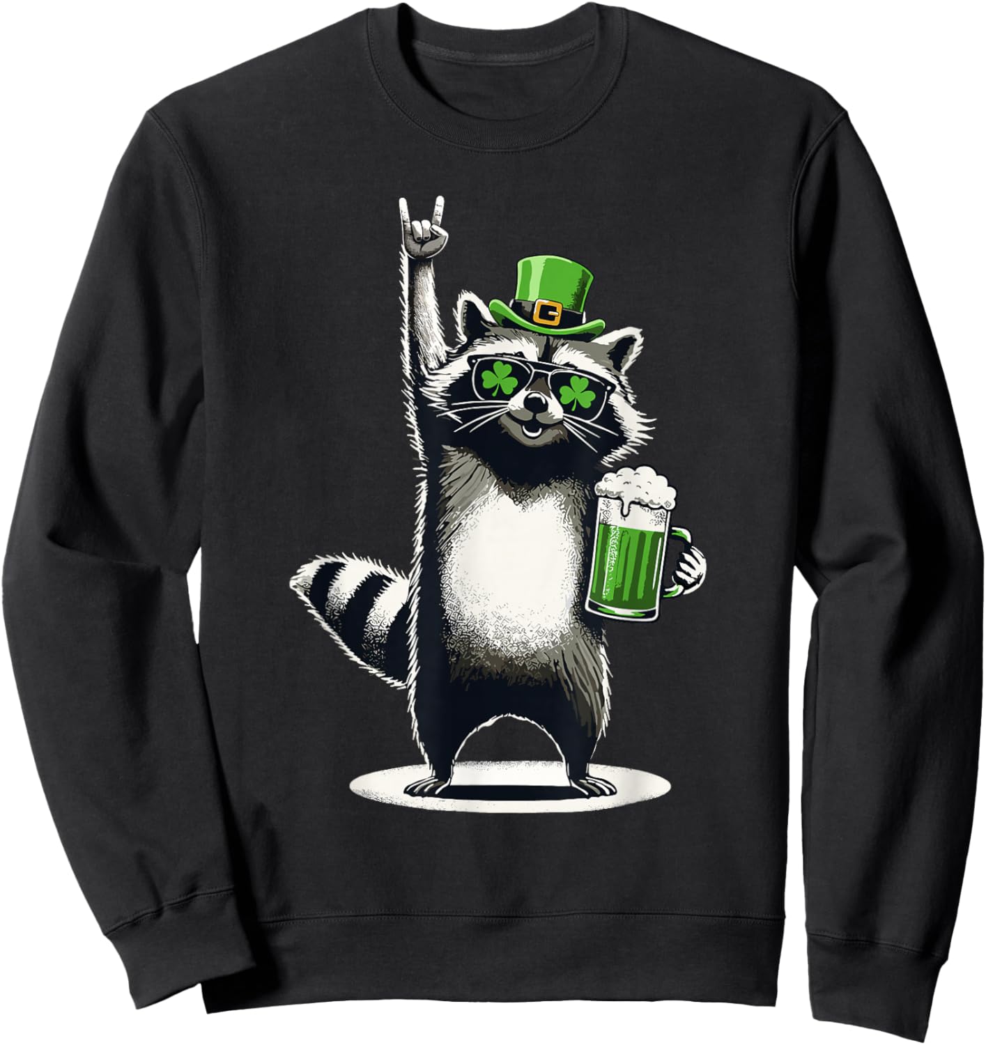 Raccoon St. Patty's Clover Beer Funny St. Patrick's Day Sweatshirt - Sweatshirt | Black